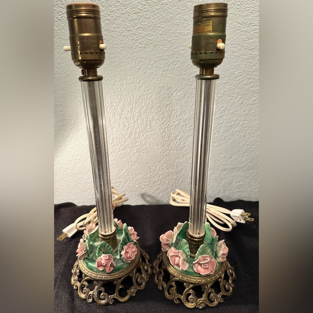 Two Vintage Capodimonte-style Porcelain and Brass Accent Lamps Read Description*